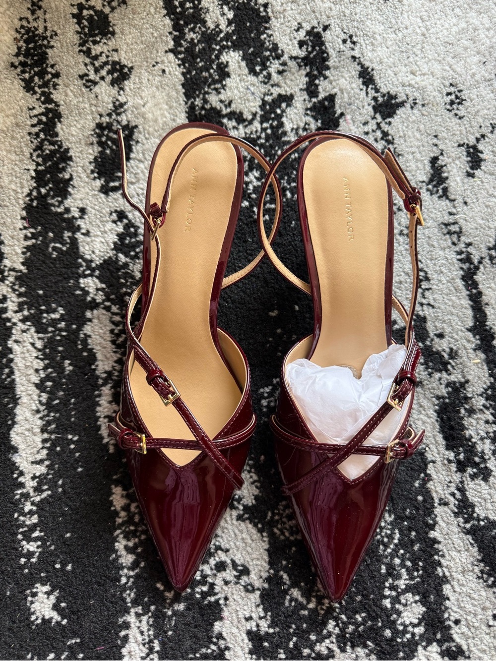 Ann Taylor Patent Leather 2” kitten heel burgundy with box 9